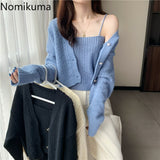Kukombo 2022 New Knitted Cardigan Women Single Breasted Long Sleeve Knitwear Korean Chic All-match Short Sweater Female 3e038