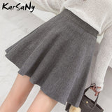 Christmas Gift Spring Short Knitted Skirts For Women High Waist Black School Skirt Solid Mini Gray Pleated Skirts Womens Knit Skirt