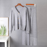 Christmas Gift Hirsionsan 2 Pieces Knitted Sets Women Tracksuit V Neck Cardigan & High Waist Pants Loose Soft Chic Knitted Sweater Outwear Lady