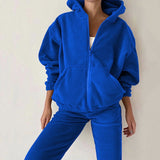 Kukombo  Casual Women Fleece Hoodie Two Piece Sets Hooded Zipper Outerwear And Harem Pant Suit Autumn Winter Fashion Streetwear Tracksuit