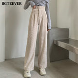 Christmas Gift BGTEEVER Fashion Women Corduroy Long Pant High Waist Double Button Loose Female Straight Leg Trousers Casual Pantalon Femme 2021