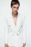 Kukombo Women Autumn New Fashion Double Breasted Slim Blazer Coat Vintage Long Sleeve Pockets Female Outerwear Chic