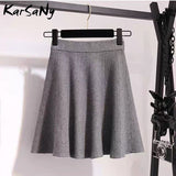 Christmas Gift Spring Short Knitted Skirts For Women High Waist Black School Skirt Solid Mini Gray Pleated Skirts Womens Knit Skirt