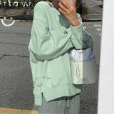 Christmas Gift BGTEEVER Autumn Winter Thicken Loose Women Sweatshirts 2021 Casual O-neck Long Sleeve Split Solid Female Pullovers Tracksuit