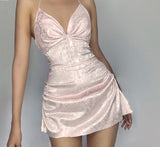 Kukombo Drawstring Split Halter Summer Dress Slim Party Night Club Wear Deep V-Neck Backless Dresses For Women Fashion
