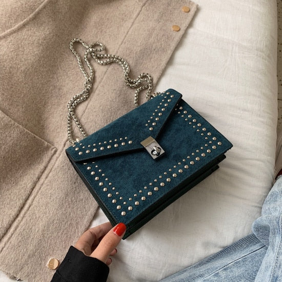 Back To College 2023 Scrub Leather Brand Designer Shoulder Simple Bags For Women Chain Rivet Luxury Crossbody Bag Female Fashion Small Handbags