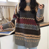 Kukombo Vintage Sweaters Women Pullover Winter Striped Jumpers Korean Style Loose Sweater Knitwear Casual Loose Pullover Pull New