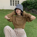 Kukombo  Stylish Personality Turtleneck Knitted Sweater Women Simple Solid-color Half Bubble Sleeve Knit Sweaters 2022 Spring Autumn New