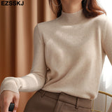 Christmas Gift Basic Loose soft solid color turtleneck Sweater Pullover Women Casual Long Sleeve chic bottom Sweater Female Jumpers top
