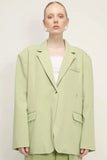 Kukombo Women's Autumn Fashion Grass Green Blazer Ladies Chic Buttoned Top Retro Long Sleeve Lapel Casual Jacket