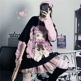Thanksgiving Gift Kawaii Cartoon Sweet Girls T-Shirt Long Sleeve Streetwear Harajuku Pink Gothic Casual Tops Vintage Loose Summer Woman Tshirts