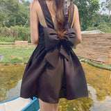 Kukombo 2023 Summer Sexy Tank Dress Women for Party Backless Bowknot Black Hepburn Mini Dresses Sleeveless Korean Vintage Sweet Sundress2