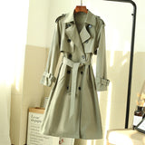 Christmas Gift Women's Elegant A Line Trench Coat Double-Breasted Belted Ladies Cloak Windbreaker Spring Fall Outerwear Grey Korean Style Coat