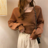 Kukombo Pullovers Women Knitting Elegant Solid All Match Ladies Casual Korean Style Daily Loose Design Spring Fashion Popular College