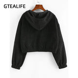 Christmas Gift Black Zipper Corduroy Drop Shoulder Pocket Hooded Jacket Streetwear Women Fall Winter Crop Top Long Sleeve Coats 2021