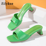 Christmas Gift Eilyken Summer Women Slippers Slides Open Toe Low High heels Shoes Sandal Female Leisure Beach Green White Flip Flops size 41 42