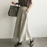 Christmas Gift New 2021 Women Summer Trousers Pantskirt High Elastic Waist Casual Cotton and Linen Wide Leg Ankle-Length Pants P6673