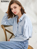 Christmas Gift EZSSKJ 2021 new chic casual loose cotton blouse shirt women solid color oversize long blouse shirt  Women