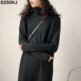 Christmas Gift 2021 Casual autumn winter Pile collar thick maxi weater pullovers dress Women basic loose sweater female turtleneck long dress