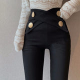 Kukombo  2022 New Spring Casual Irregular Trousers For Women High Waist Lace Up Button Straight Slim Pants Female Autumn Fashion KZ1014