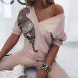 Kukombo  2022 Autumn Winter New 3D Lion Printed Women's Casual Hooded Sweater Set Sportswear Long Sleeve Women's Clothing Suit