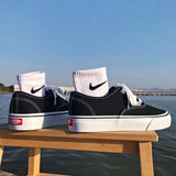Kukombo Women Platform Canvas Black Sports Shoes Sneakers Flat Rubber Sole Casual Vulcanize Running Trainers Athletic Basket