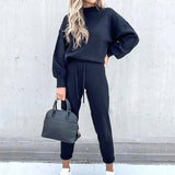 Christmas Gift Casual Solid Sweatshirt Suit Women Autumn Turtleneck Pullover and Pencil Pants Winter Plus Size Female Tracksuit 2 Piece Sets