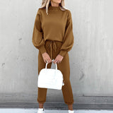 Christmas Gift Casual Solid Sweatshirt Suit Women Autumn Turtleneck Pullover and Pencil Pants Winter Plus Size Female Tracksuit 2 Piece Sets