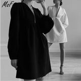 Christmas Gift Msfancy Summer Black Mini Dress Women 2021 Elegant Deep V-neck Tunic Vestido De Mujer Korean Fashion Lantern Sleeve Robe