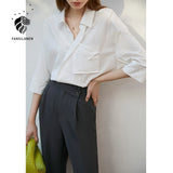 Christmas Gift FANSILANEN Office Lady Lazy Loose Casual Green Shirt Women's Summer Three-quarter Sleeve Design Niche Chic White Tops