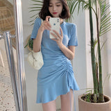 Kukombo Dresses Women Trendy Summer Candy Color Feminine Party Soft Breathable Basic Mini Leisure Hipster O-Neck Retro Chic Bandage Cozy