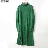Christmas Gift 2021 autumn winter thick straight maxi sweater dress women high neck long sweater dress elegant female loose Warm maix  dress
