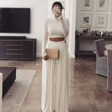 New Fashion Spring Women's Tracksuit Solid Long Sleeve Cropped Top Two-Piece Suits High Waist Loose Wide Leg Pants Set