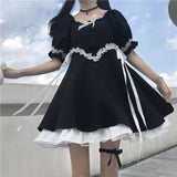 Christmas Gift Gothic Goth Lolita Kawaii Dress Women Soft Girl Japanese Harajuku Cute Short Puff Sleeve Black Dress 2021 Prom Sundress