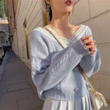 Kukombo  Knitted Pullover Sweater Women Winter Sweet Kawaii Sweater V-Neck Long Sleeve Loose Korean Sweater Women's Clothing Autumn 2022