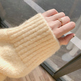 Kukombo Sweaters for Women Yellow O-Neck Pullovers Vintage Knitted 2022 Autumn Winter New Clothes Solid Casual Korean Loose Top