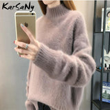 Christmas Gift Winter Mink Cashmere Thick Sweater Women Jumper White Pull Femme Loose Pullover Knitted Fluffy Sweaters For Women Winter