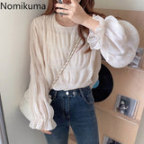 Kukombo Blusas Mujer Autumn New Korean Shirt O Neck Long Sleeve Elegant Blouse Women Solid Color Casual Fashion Tops 3c798