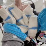 Christmas Gift New Y2K 2022 Women's Autumn Winter Sweater Elegant Cardigans Oversized Striped Vintage Knitwear Lady Tops SWC7146