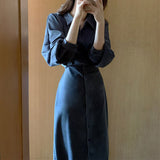 Christmas Gift New 2021 Women Spring Summer Shirt Dresses Fashionable Elegant High Waist Vintage Korean Lace Up Long Dress DR2116