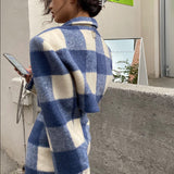 Kukombo  Fall Winter Plaid Vintage Tweed Two Piece Set Korea Women Single-Breasted Woolen Short Jacket Coat + Mini Skirt 2 Piece Set
