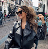 Kukombo Short Loose Pu Leather Jacket Autumn Winter Soft Faux Leather Jacket Street Casual Outwear Ladies Biker Jacket
