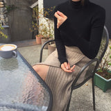 Kukombo New 2024 Autumn Winter Women Skirts Knitting Straight Korean Style Split Harajuku Elegant Vintage Long Skirts