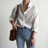 Christmas Gift BGTEEVER Office Ladies White Shirts Blouses Women Spring Turn-down Collar Single-breasted Long Sleeve Shirts Female Tops Blusas
