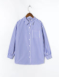 Kukombo Stylish Women's Classic-Fit Long Sleeve Lightweight Button Down Shirt  Vertical Stripes Oversize BF Style Top Blouses