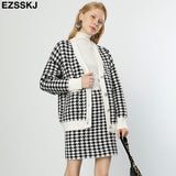 Christmas Gift white black  thick Houndstooth sweater cardigans jacket ladies new women thick sweater coat v-neck cardigan jacket coat outwear