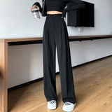 Kukombo High Waisted Pants Women Simple Chic Fashion Ladies Tender Elegant All-Match Wide Leg Trousers Leisure Clothes Female Ulzzang