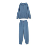 Christmas Gift Yiyiyouni Thickened Fleece Hooded Sweatshirt and Pants Two Pieces Set Women Autumn Winter Casual Solid Sweatpants Female Outfits
