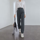 Christmas Gift FANSILANEN Office Lady Mopping Pants Women 2021 Summer Straight Loose Casual Suit Pants High Waist Drape Wide Leg Trousers