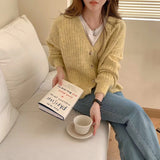 Kukombo Cardigan Women 2022 Spring Sweater Hollow Out Korean Fashion V-Neck Knitted Clothes Purple Long Sleeve Soft Outwears